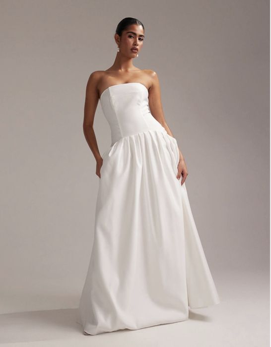 Viral suknia ślubna z obniżoną talią ASOS rozmiar L _PVU