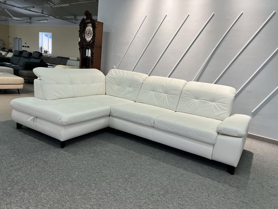 Диван розкладний пуфік з нішею  шкіряний білий кутовий