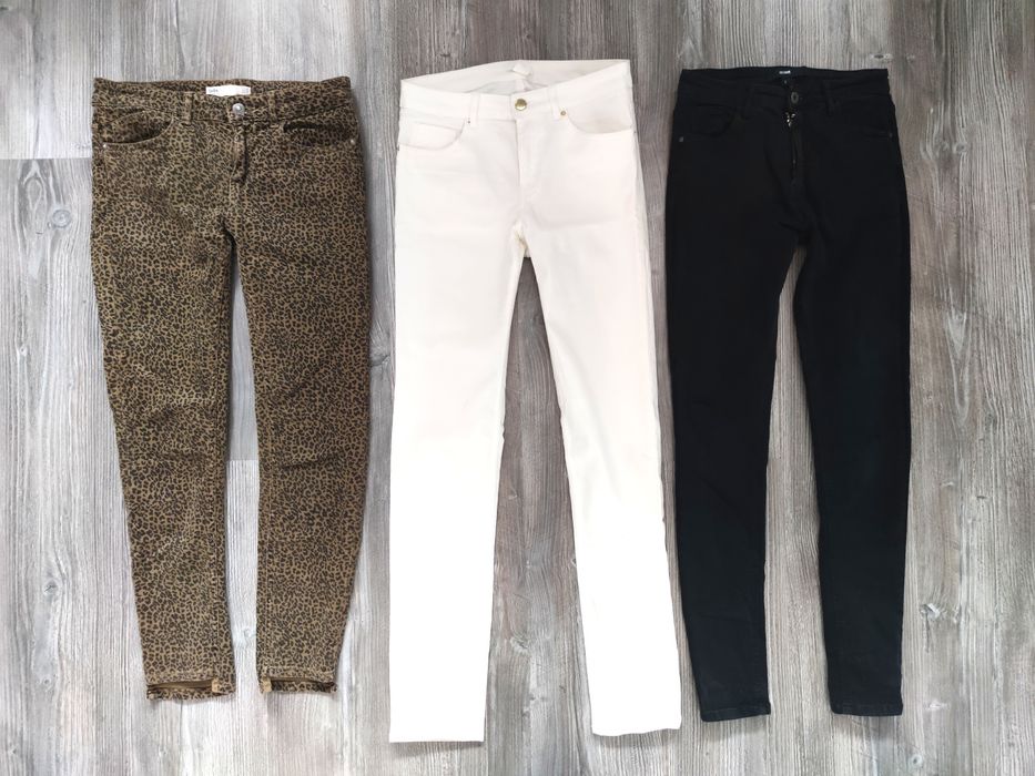 Spodnie Zara H&M Answear jeansy panterka tregginsy rurki białe r. S 36