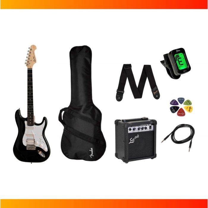 Gitara elektryczna Ever Play Strat czarna + wzmacniacz / zestaw XXL