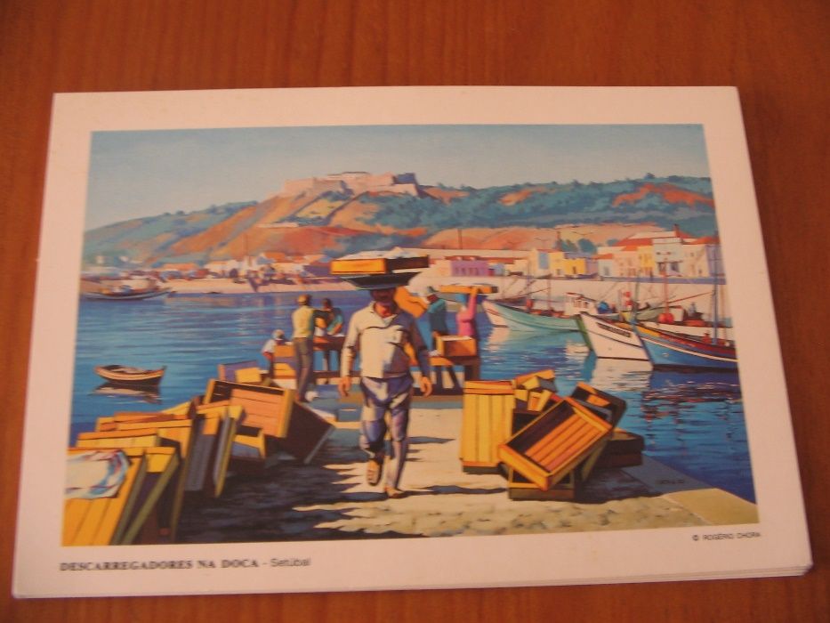 Postcard (Silkscreen by Rogério Chora) Dockworkers of Setúbal Port