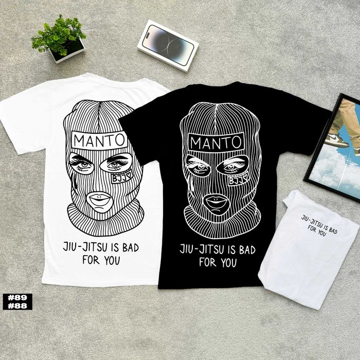 MANTO Jiu Jitsu Большой Принт - Футболка МАНТО Балаклава Черная / Белая - XS S M L XL XXL
