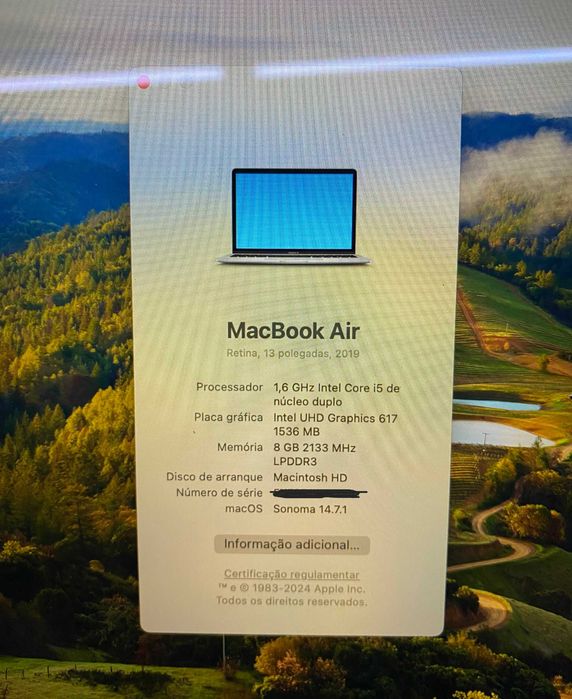 MacBook Air 13 Retina (A1932) -8GB Ram, 128GB SSD, C/carregador
