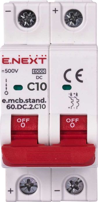 E.NEXT Wyłącznik nadprądowy bezpiecznik DC C10 10A 2p 500V DC 6 kA