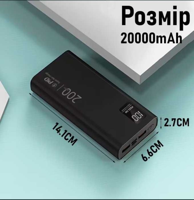 Потужний павербанк 20000mAh 22.5W Fast Charge (PD/QC)