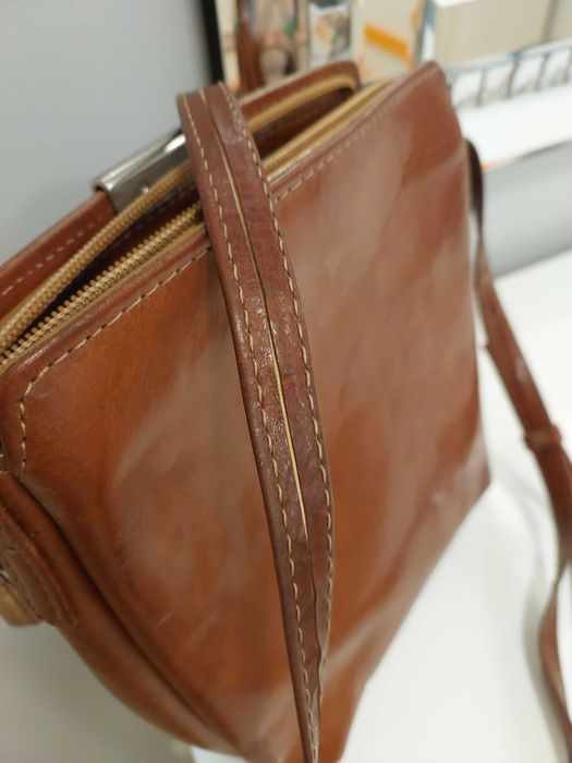 Torebka skórzana listonoszka brązowa camel skóra naturalna