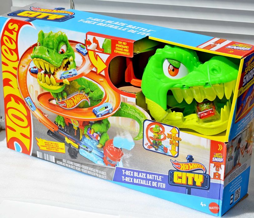 Трек Hot Wheels T-Rex Battle Blaze Атака вогняного Ті Рекса T REX City з системою Speed Snap Хот вилс атака огненного дракона ігровий набір набор