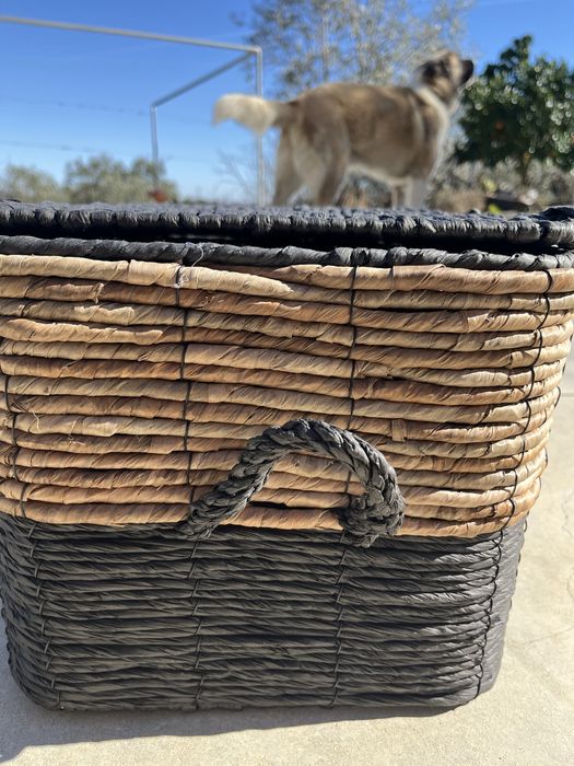 Rectangular Two-Tone Basket with Lid and Lining – New – 46 cm445122188034058244