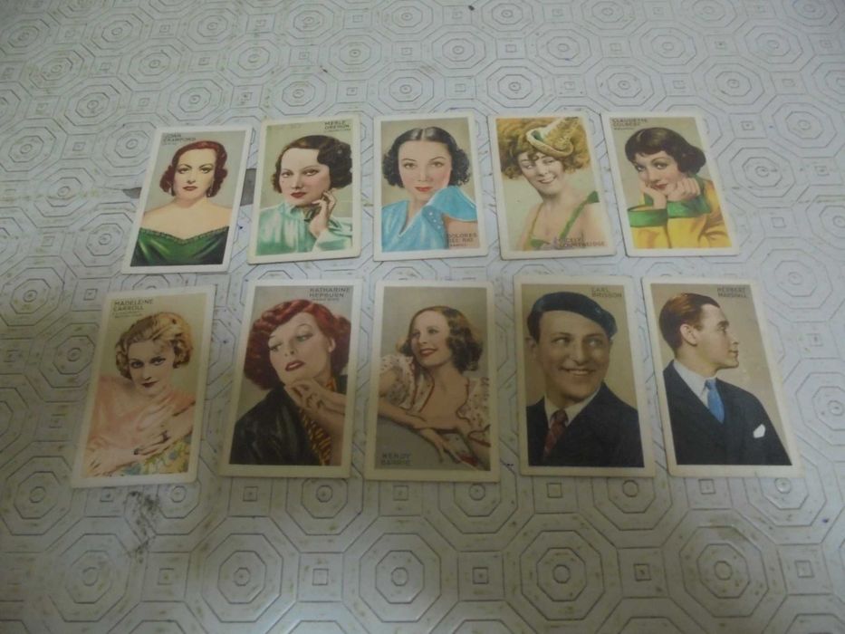Lote de 10 cromos ingleses de 1934 de tabaco de atores de cinema