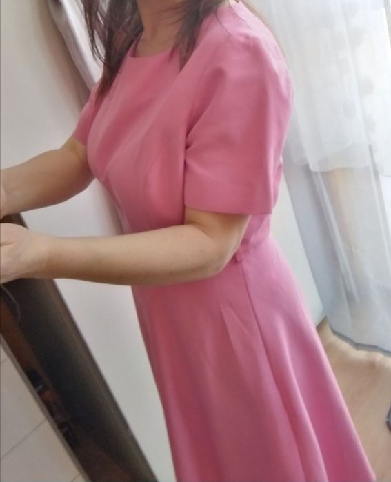 Różowa sukienka Tu 12 midi komunia wesele ślub elegancka