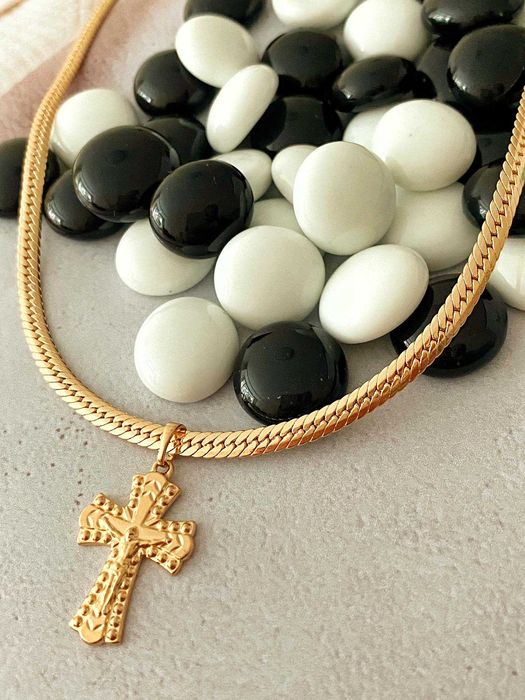 Позолочений Ланцюжок "Плетіння Фігаро" + Хрестик. Позолота. Цепочка