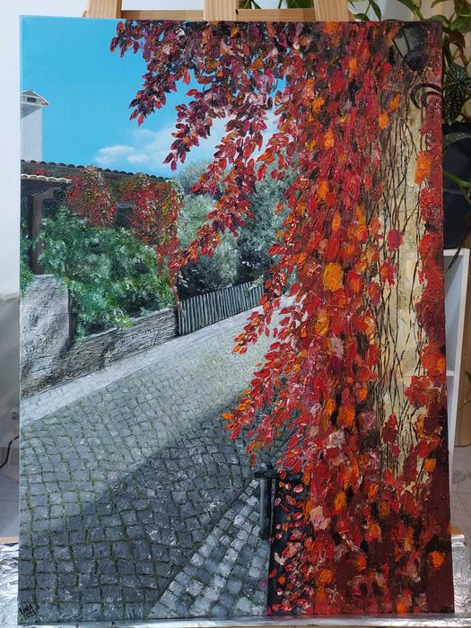 Quadro "Aldeia Pia de Urso", óleo sobre tela, pintado á mão