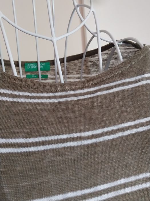 Camisola caqui | riscas | Benetton | Pure Linen | Tamanho M