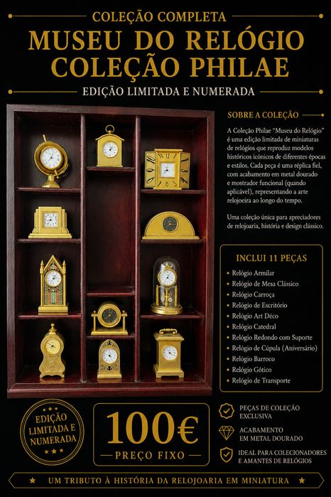 Miniaturas de Relogios Dourados com Expositor