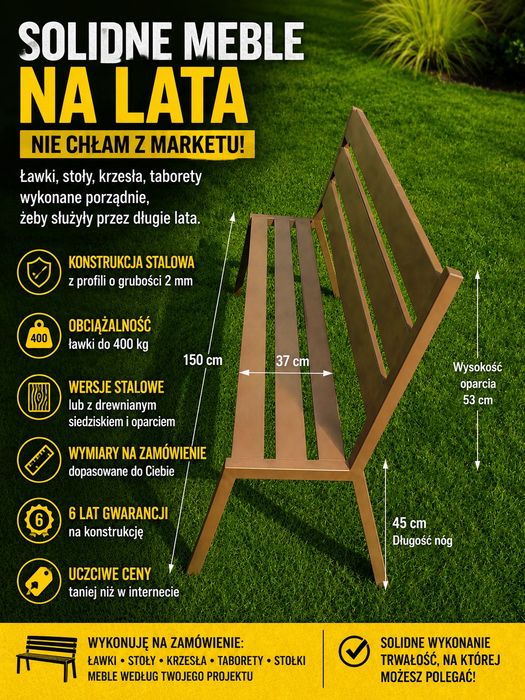 Ławki stołki i krzesła taborety ogrodowe stalowe trwałe niska cena