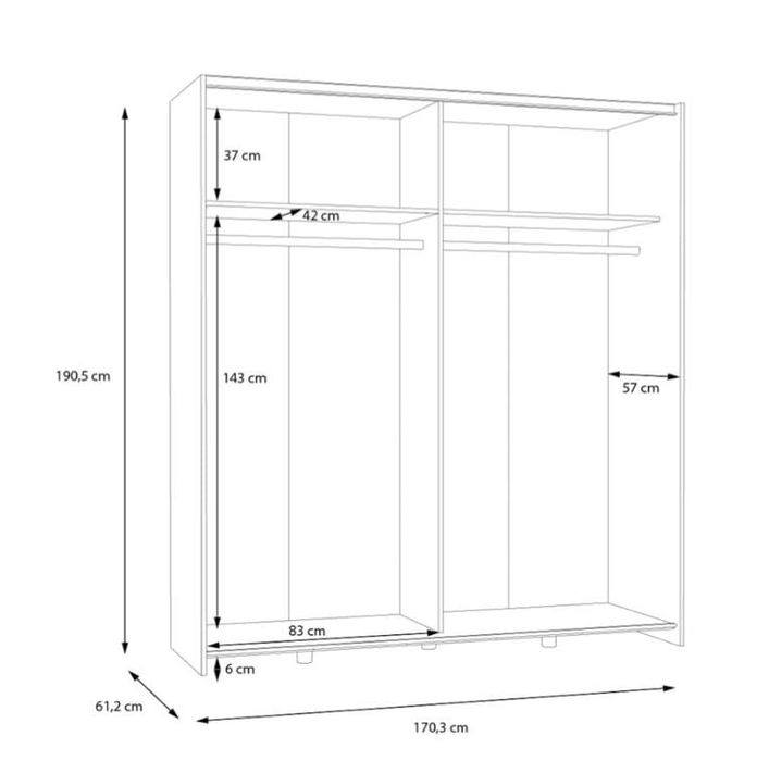 Roupeiro portas deslizantes 170x190cm branco
Rou