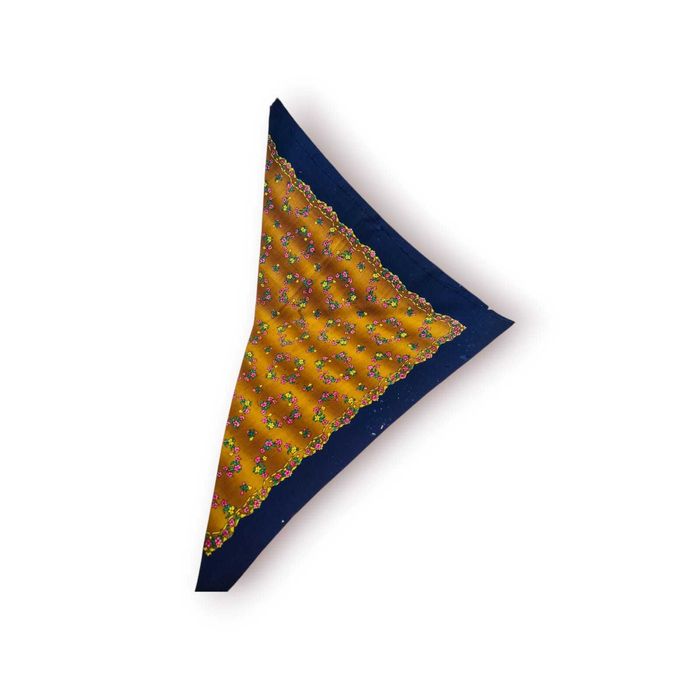 Lenço Cachené de Lã Antigo 98x92cm – Azul Marinho /Castanho