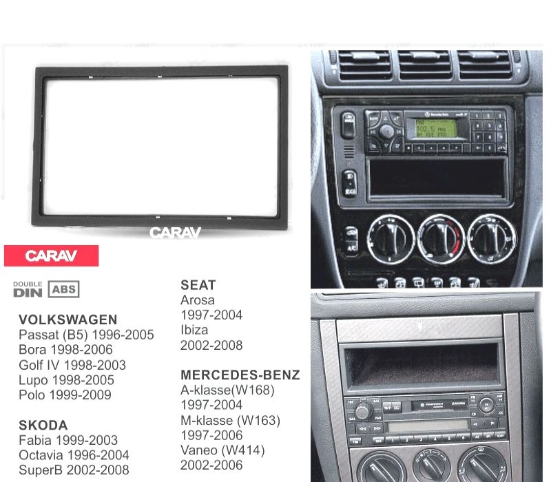 MOLDURA ADAPTADOR PRETO PARA RADIO 2-DIN PARA MERCEDESVW SKODA SEAT VOLVO