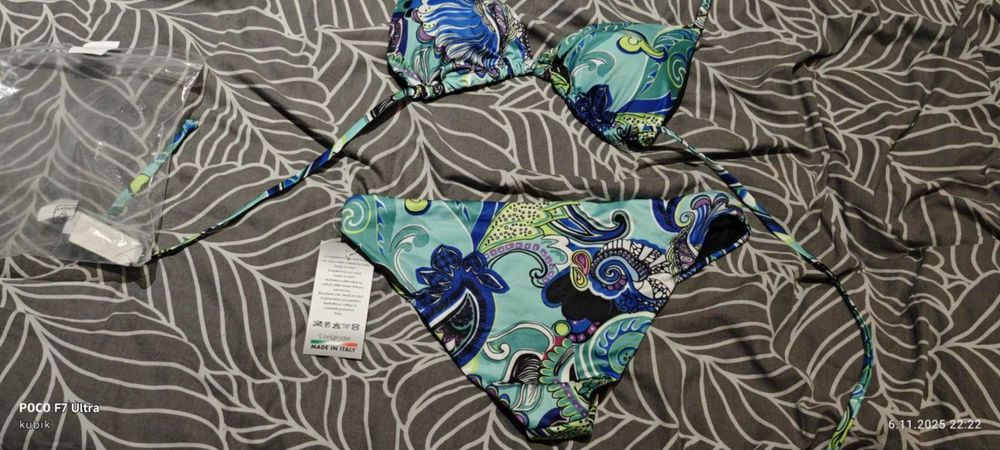 Włoskie Bikini MADE IN ITALY TG. 44 (L) Paisley Turkusowy Wzór