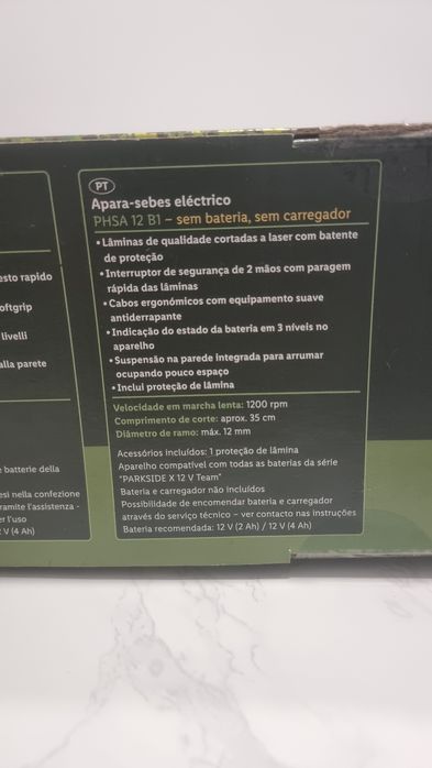 Apara sebes Parkside 12V + bateria e carregador