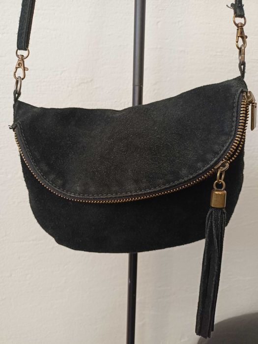 Skórzana zamszowa  torebka czarna