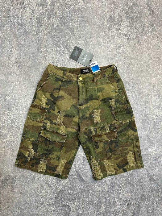 Шорти камо зелені карго хакі джинсові камуфляж distressed шорты хаки M