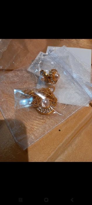 Colar e brincos dourados, com imitação de pérolas - Pearl Set