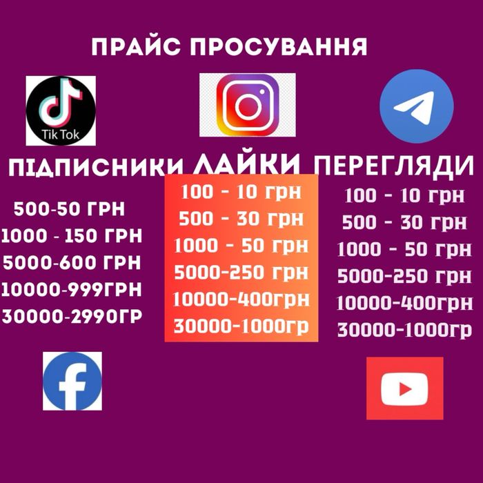 Увеличения Подписчиков Тик Ток, Инстаграм, Телеграм, Ютуб підписників