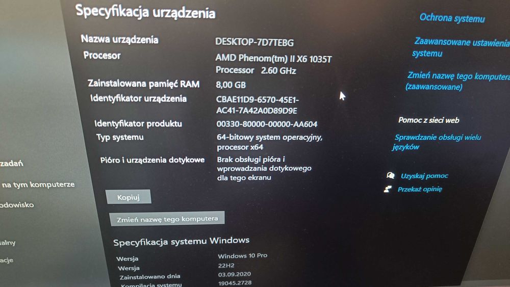 Komputer stacjonarny AMD Phenom II X6 ram 8gb  GTX 1050ti 4gb, SSD+HDD