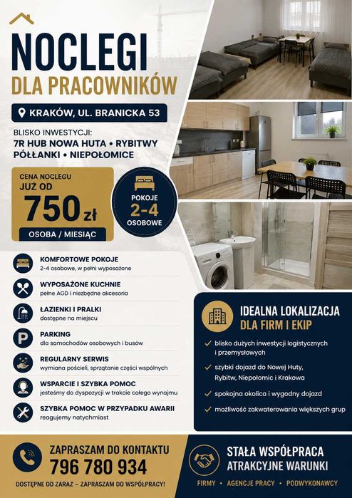 Noclegi dla pracowników Kraków. od 25 zł