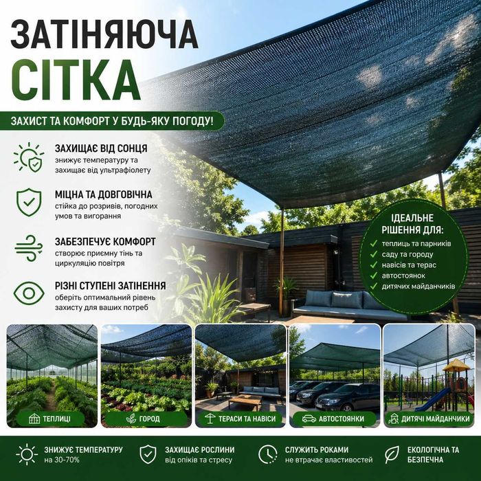 Сітка затіняюча рулонами і на метраж 45% 60%  85% 95% 110%