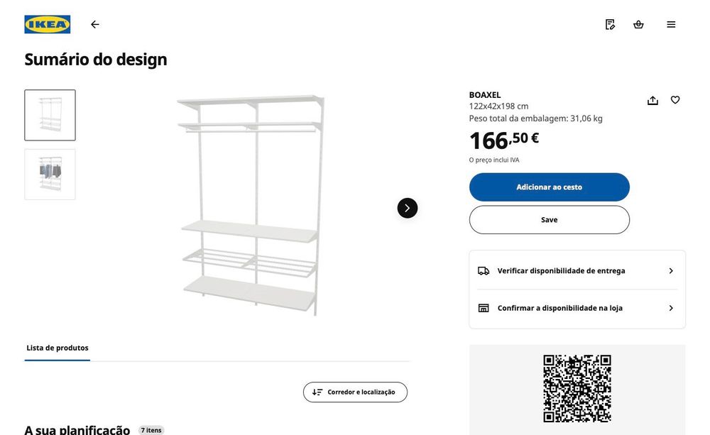 Estrutura de Roupeiro IKEA BOAXEL 122x42x198 cm