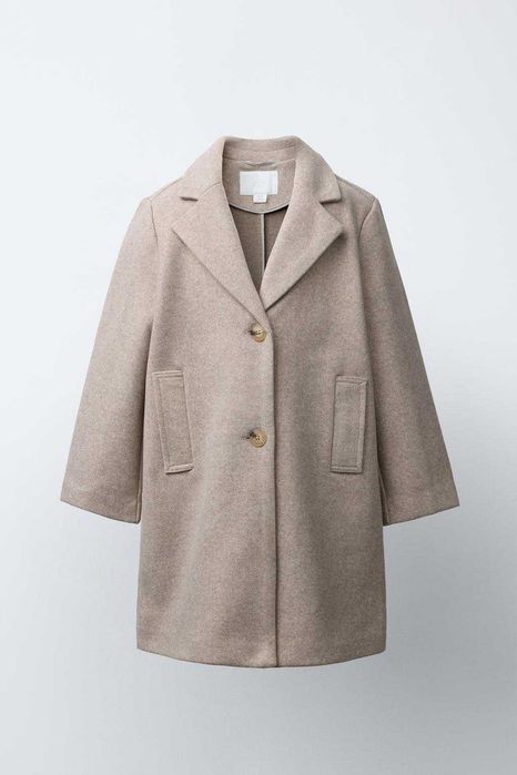 ZARA Luksusowy PŁASZCZ z tkaniny beżowy 164 cm cudo