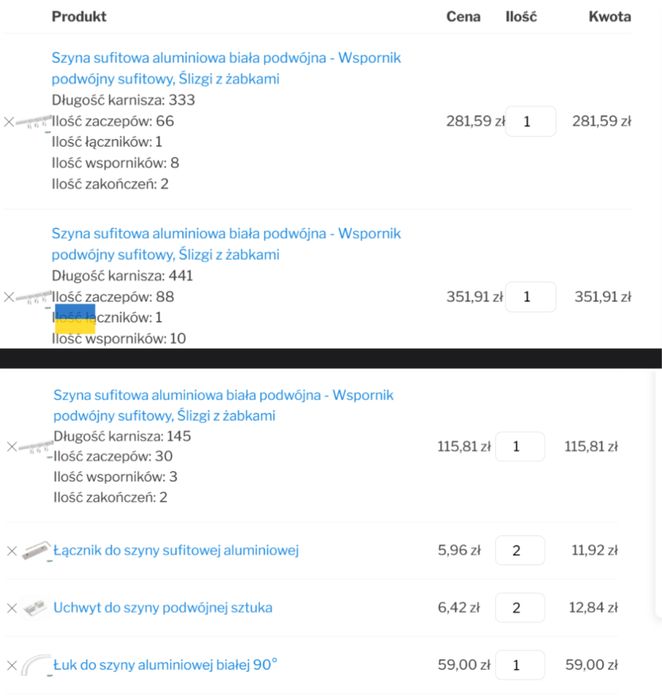 Karnisz podwójna sufitowa szyna sufitowa