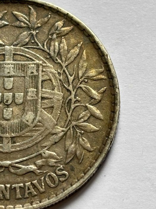 Moeda 50 centavos portugueses prata 1916 Km#561