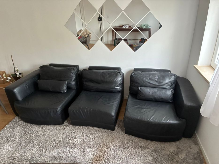 Sofá preto pele modular