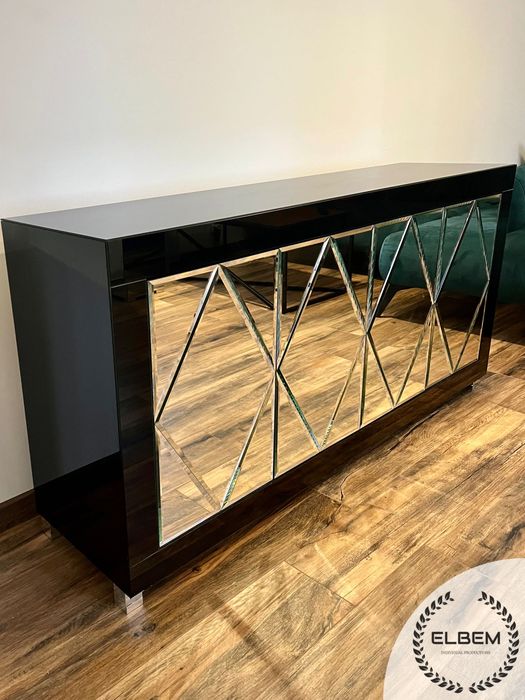 Szklana czarna komoda Glamour - DOSTĘPNA OD RĘKI! HIT CENOWY