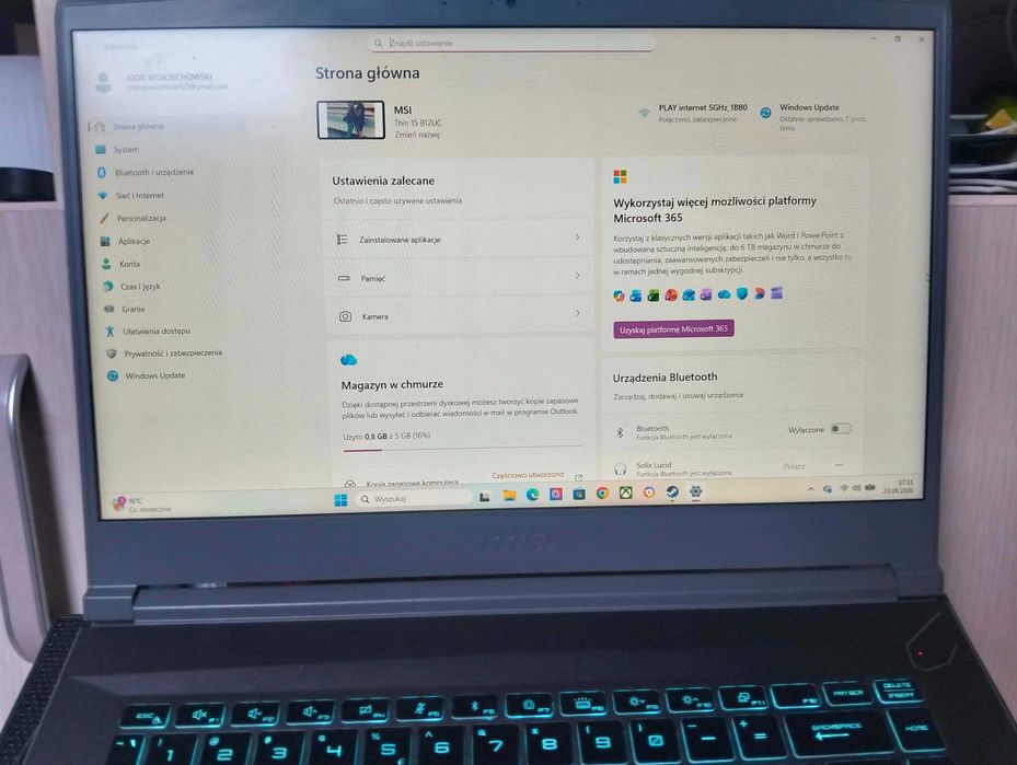 Laptop gamingowy MSI Thin 15 (RTX 3050 / 16GB / 512GB) lub zamianie za IPHONE 15 lub XBOX SERIA X