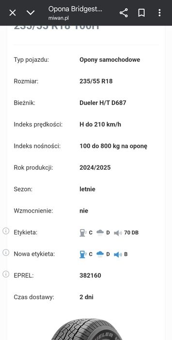 Opony Bridgestone Dueler H/T D687 235/55r18