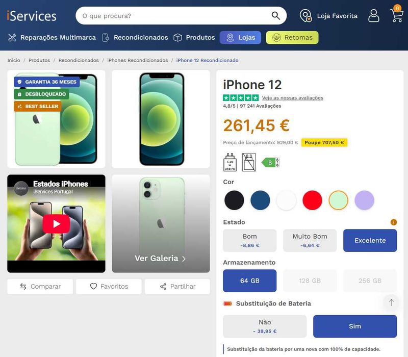 iPhone 12 como Novo (Garantia de 6 meses)