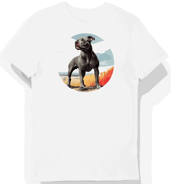 Koszulka męska biała z nadrukiem muskularnego pitbulla na polu 3XL