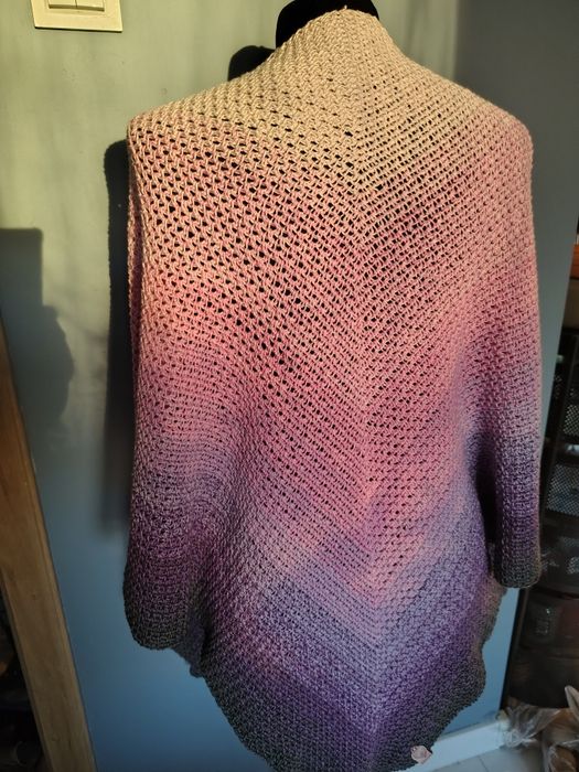 Duża chusta ombre wzór mech XXL róż fiolet beż handmade szal prezent