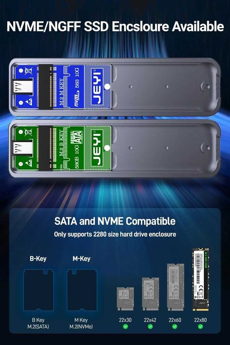 Зовнішній адаптер JEYI M.2 NVMe 2280 PCIe SSD to USB 3.2 Gray кишеня