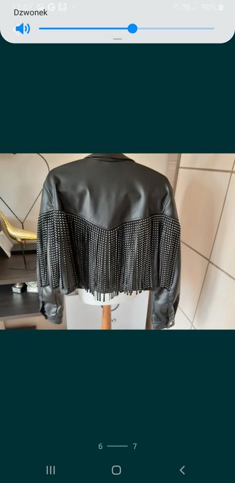 Kurtka Zara frędzle czarna damska ramoneska nity impreza tkmaxx must