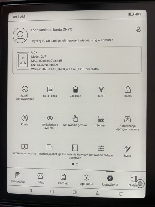 Onyx boox go7 + rysik InkSense