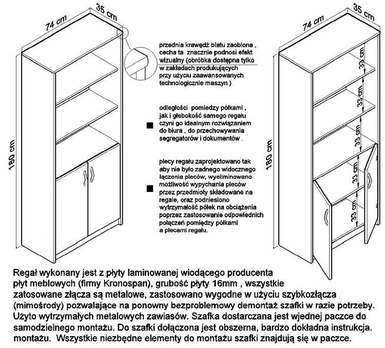 Nowy regał półotwarty - 180x74x35 - OD RĘKI