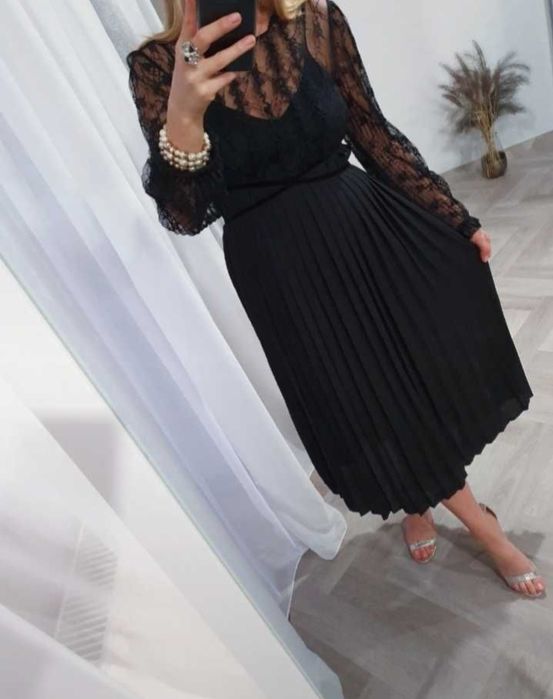 Zara czarna elegancka seksowna sukienka MIDI na sylwestra wesele