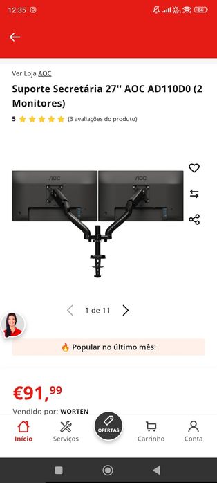 Suporte de Secretária AOC AD110D0 para 2 Monitores – Como Novo