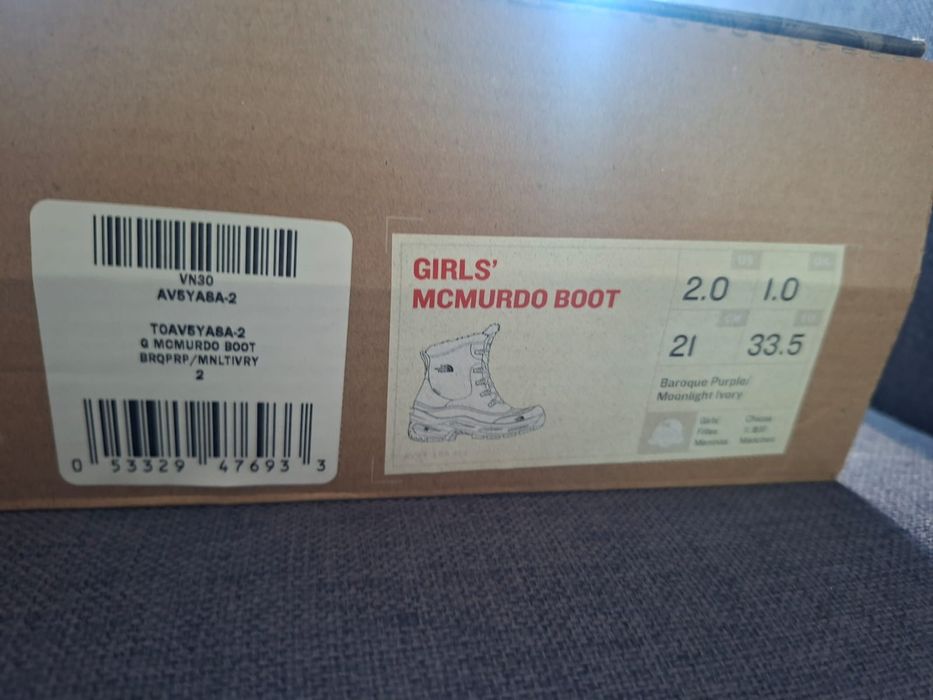 The North Face Śniegowce buty dziecięce zimowe fioletowe EU 33.5 21 cm