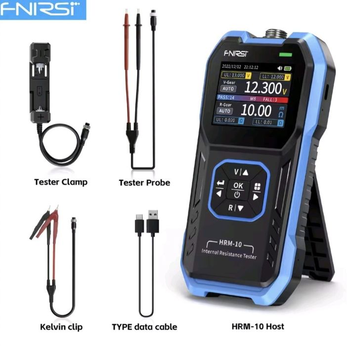 (НОВЫЙ) FNIRSI HRM-10 тестер внутреннего сопротивления и напряжения батарей Щупы Холдер Зажим